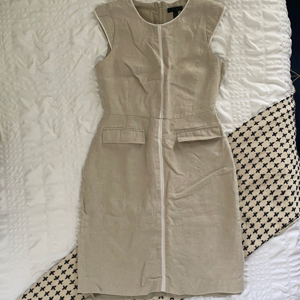J. Crew 100% Linen Cream/Tan Sheath Dress, Size 4, Style No. C4551
